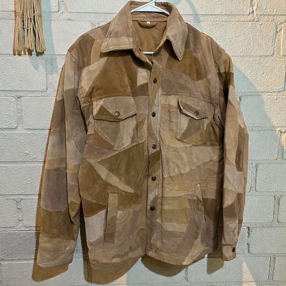 Vintage 90s Leather Patchwork Western 70s Vibe Barn Coat Snap Button Jacket L